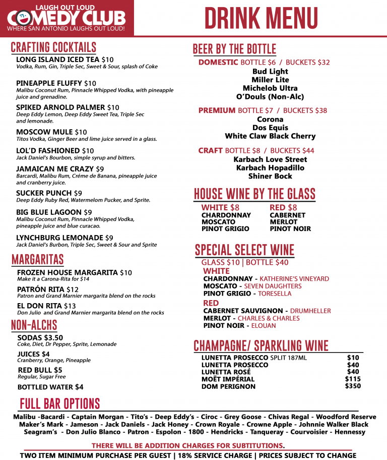 LOL San Antonio Food and Drink Menus