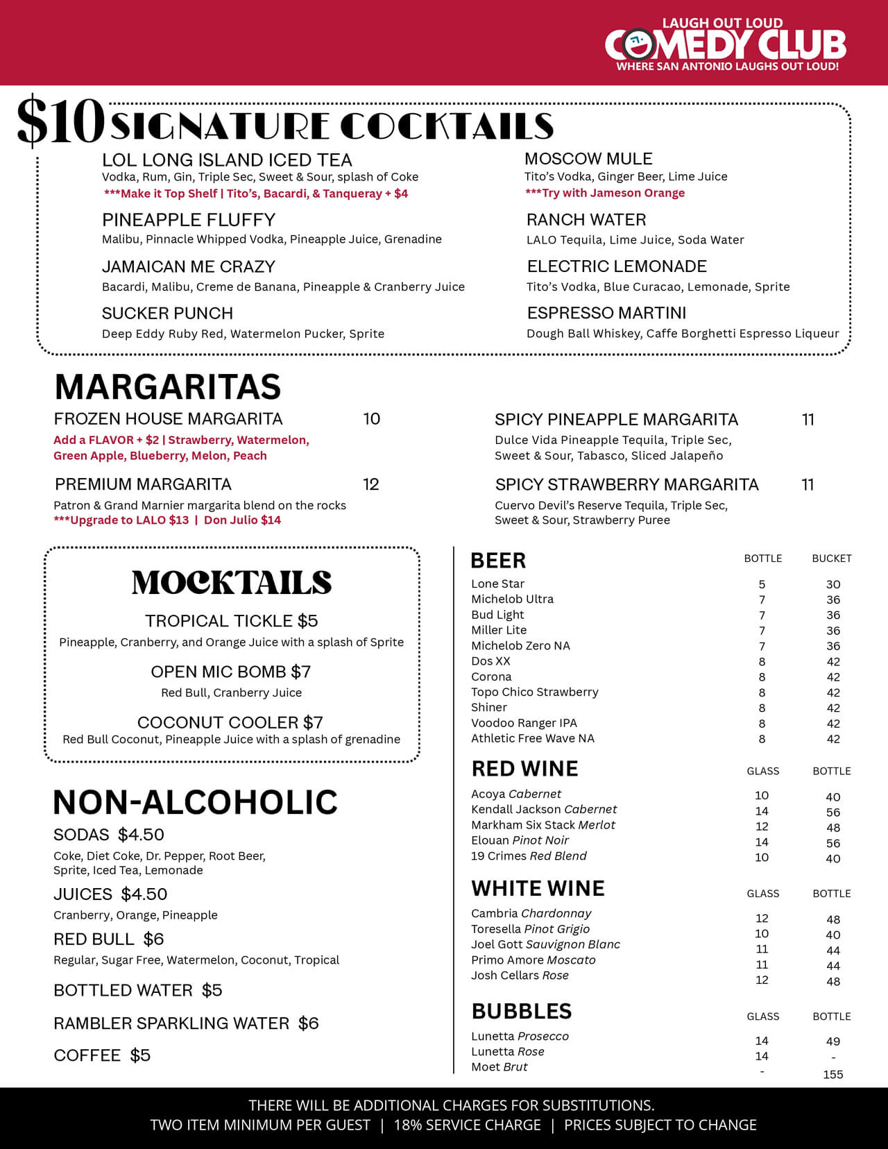 LOL San Antonio Drinks Menu