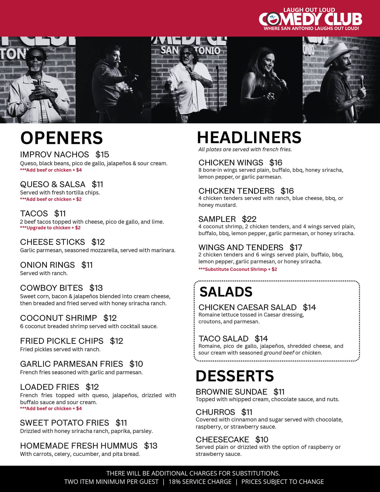 LOL San Antonio Food Menu